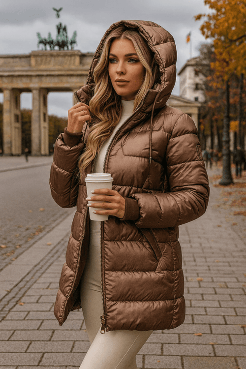 Lina | Long, warm quilted jacket with a generous hood