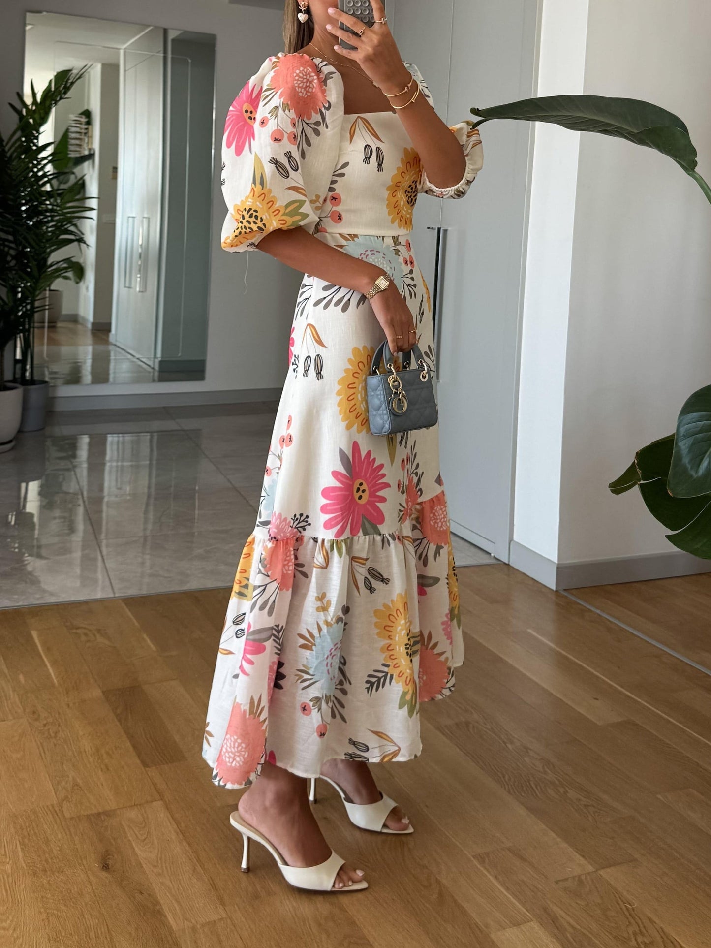 Square Neck Floral Dress