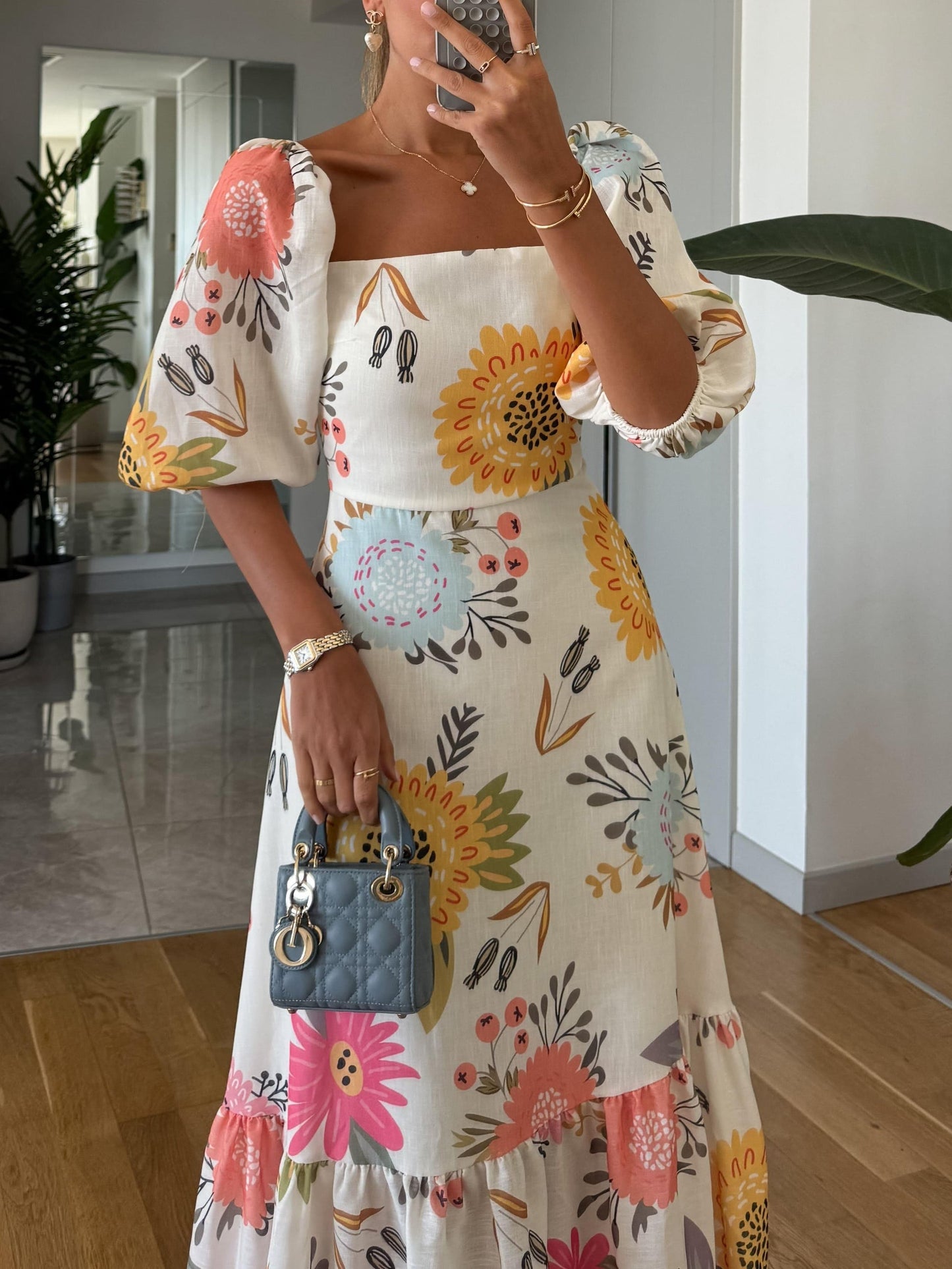 Square Neck Floral Dress