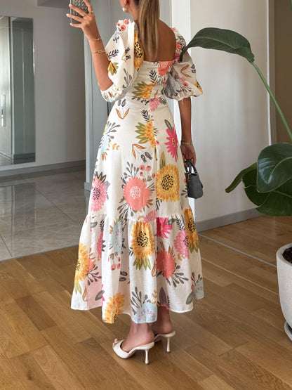 Square Neck Floral Dress