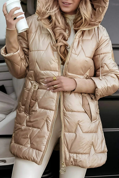 Lina | Long, warm quilted jacket with a generous hood